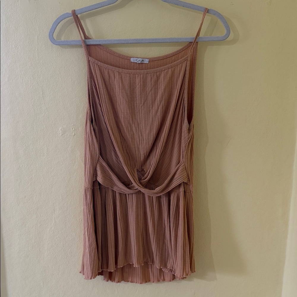 Pleated Twist-Front Spaghetti Strap Top - Mustard Yellow